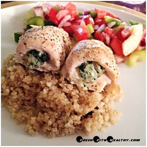 Spinach and mushroom tenderloin + garlic and herb quinoa